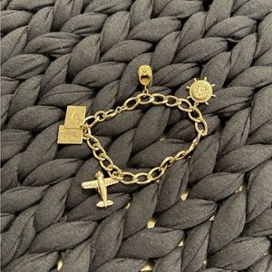 Sterling Silver 925 Vintage Charm Chain Link Bracelet Baby Shoe Ship Wheel Plane